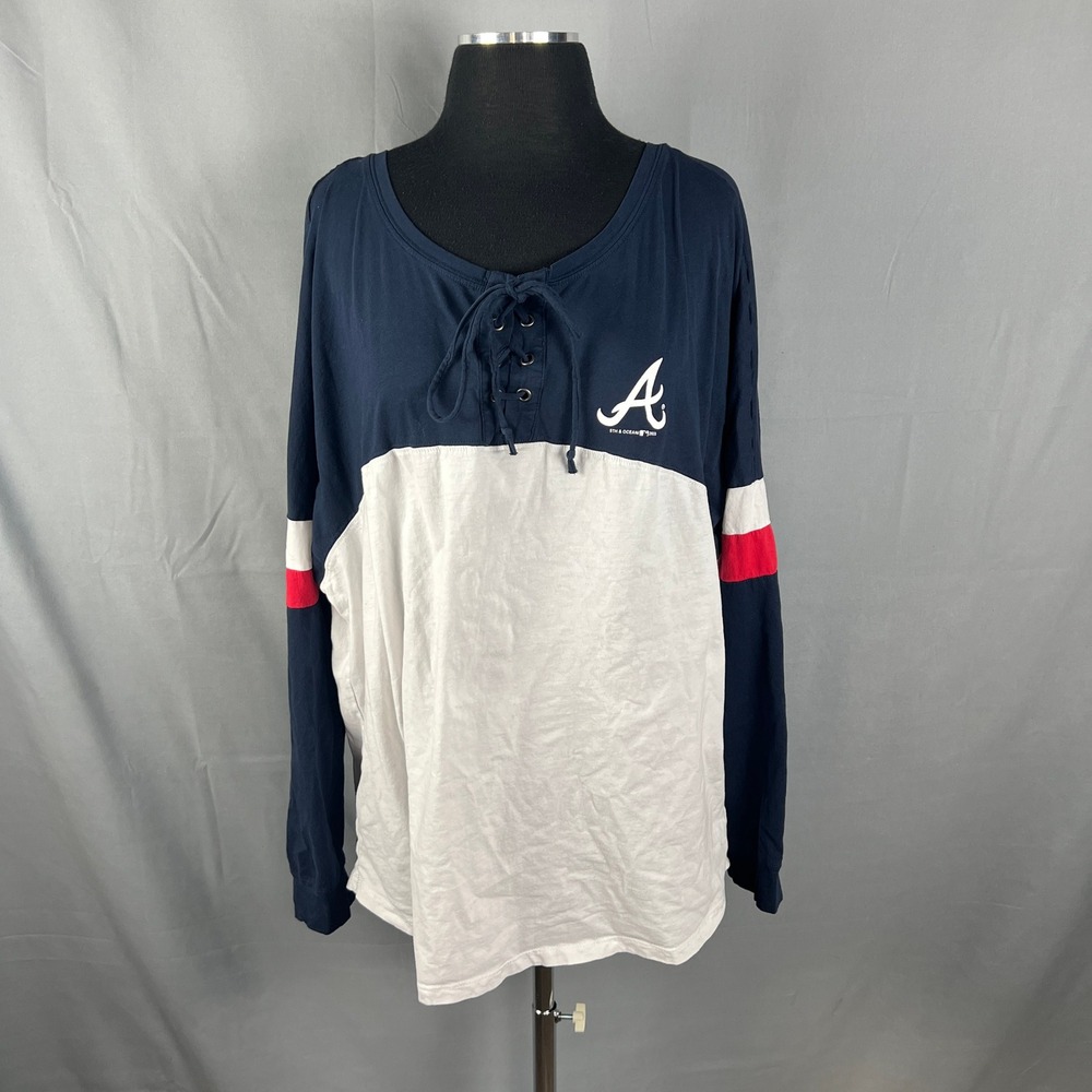 Atlanta Braves Baseball Team Lace Up T Shirt Womens 2XL Multicolor New Era MLB